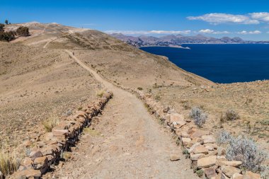 Titicaca gölü, Bolivya'daki Isla del Sol (Sun Island) Antik Inca trail