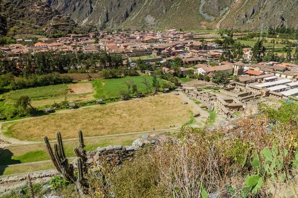 Vista Aérea Del Pueblo Ollantaytambo Valle Sagrado Los Incas Perú — Foto de Stock