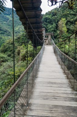 Suspension bridges leading to the viewpoint on Pailon del Diablo (Devil's Cauldron) waterfall near Banos town, Ecuador clipart