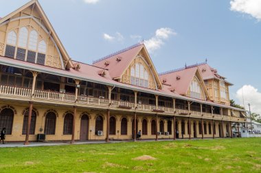 Georgetown, Guyana - 10 Ağustos 2015: Georgetown, Guyana'nın başkenti yüksek mahkemede binanın.