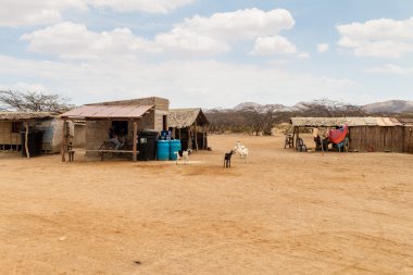 Cabo De La Vela, Kolombiya - 25 Ağustos 2015: Küçük bir balıkçı köyü evlerde Cabo de la Vela La Guajira yarımadası üzerinde yer.