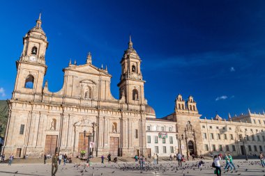 BOGOTA, COLOMBIA - SEPTEMBER 24, 2015: Cathedral on Bolivar square in the center of Bogota clipart