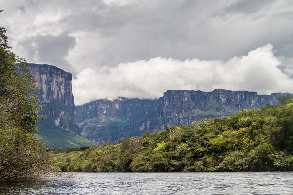 River Carrao and tepui (table mountain) Auyan in National Park Canaima, Venezuela