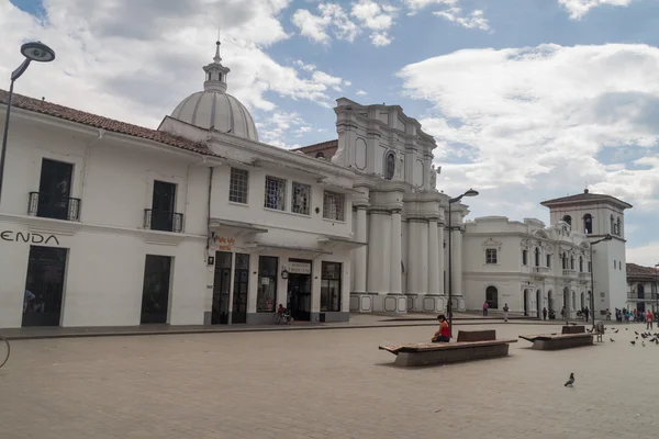 Popayan Colombia September 2015 People Front Cathedral Parque Caldas Colonial — Stock Photo, Image