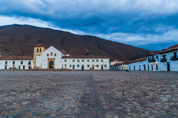 Parish church on Plaza Mayor square in colonial town Villa de Leyva, Colombia