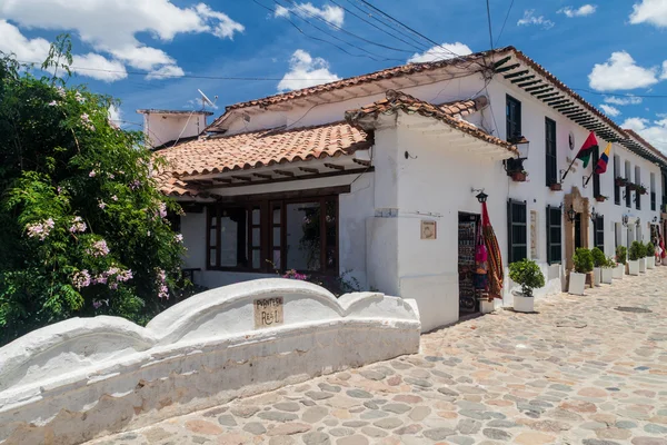 Villa Leyva Kolumbien September 2015 Weiße Häuser Einer Gepflasterten Straße — Stockfoto