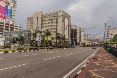 BANDAR SERI BEGAWAN, BRUNEI - 26 Şubat 2018: Bandar Seri Begawan 'ın merkezi, Brunei' nin başkenti