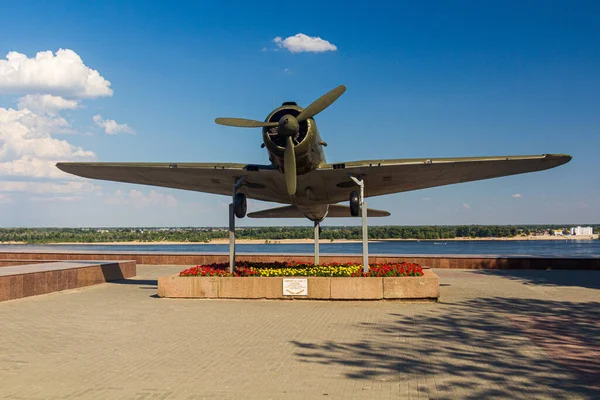 Volgograd Russia June 2018 Sukhoi Airplane Front Volgograd Panorama Museum — Stock Photo, Image
