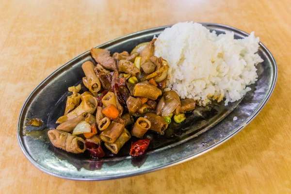 Nasi Perut Babi Meel Maleisië Gemaakt Van Varkenstripes — Stockfoto