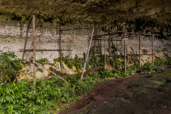 Höhle Mit Überresten Alter Holzgebäude Niah Nationalpark Malaysia — Stockfoto