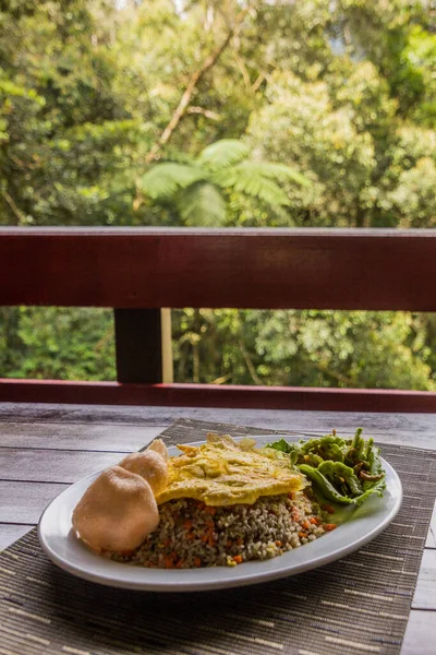 Comida Malasia Arroz Frito Con Huevo Ensalada Papaya Inmadura —  Fotos de Stock