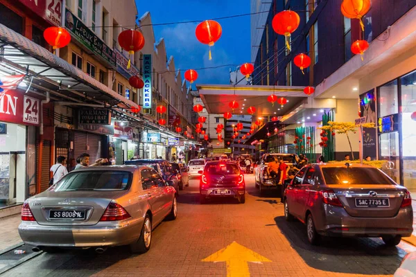 Sandakan Malaysia February 2018 Evening View Street Chinese Lanterns Center — Stock Photo, Image