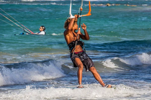 Cabarete República Dominicana Diciembre 2018 Kitesurfer Cerca Playa Cabarete República —  Fotos de Stock