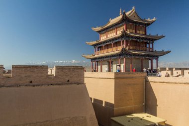 JIAYUGUAN, Çin - 22 Ağustos 2018: Jiayuguan Kalesi, Gansu Eyaleti, Çin