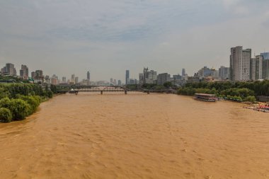 Lanzhou, Gansu ilindeki Sarı Nehir (Huang He) Manzarası, Çin