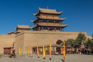 JIAYUGUAN, Çin - 22 Ağustos 2018: Jiayuguan Kalesi, Gansu Eyaleti, Çin