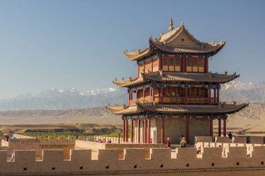 JIAYUGUAN, Çin - 22 Ağustos 2018: Jiayuguan Kalesi, Gansu Eyaleti, Çin