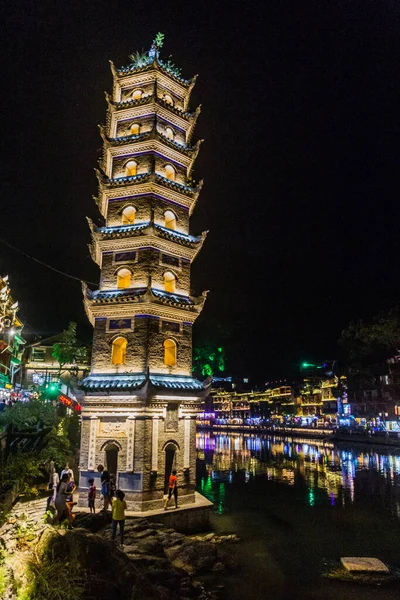 Fenghuang Chine Août 2018 Vue Soirée Pagode Wanming Dans Ville — Photo