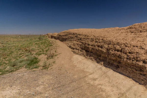 Jiayuguan yakınlarındaki Çin Seddi 'nin toprak parçası, Gansu Eyaleti, Çin