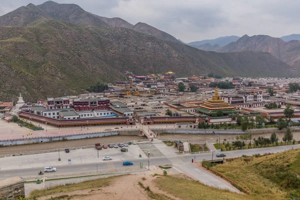 Luftaufnahme Der Stadt Xiahe Mit Dem Labrang Kloster Provinz Gansu — Stockfoto