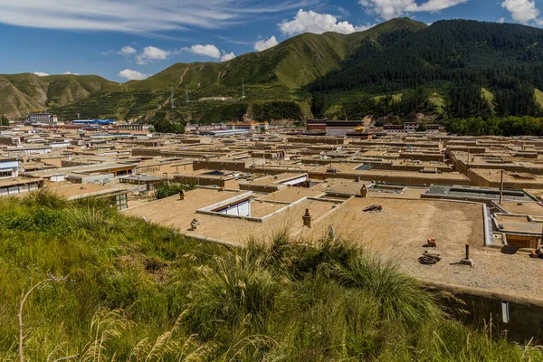 Uitzicht Xiahe Stad Met Labrang Klooster Provincie Gansu China — Stockfoto