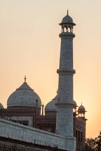 Minarett Des Taj Mahal Agra Bei Sonnenuntergang Indien — Stockfoto
