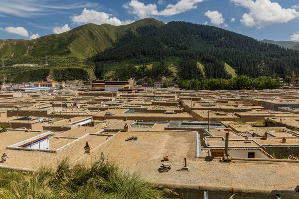Vista Cidade Xiahe Com Mosteiro Labrang Província Gansu China — Fotografia de Stock