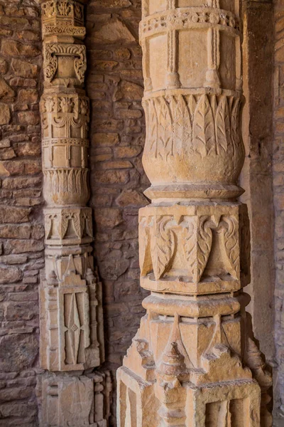 Columnas Talladas Del Palacio Kumbha Fuerte Chittor Chittorgarh Estado Rajastán — Foto de Stock
