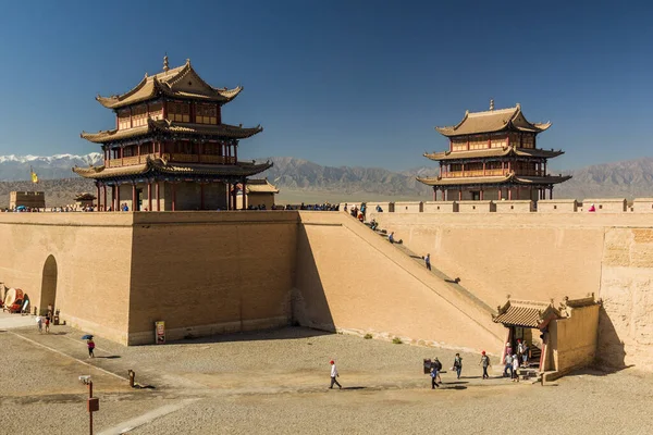 JIAYUGUAN, Çin - 22 Ağustos 2018: Jiayuguan Kalesi, Gansu Eyaleti, Çin