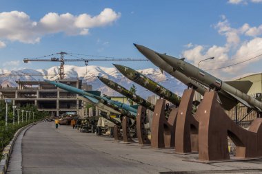TEHRAN, IRAN - APRIL 14, 2018: Several missiles at the Islamic Revolution and Holy Defense Museum in Tehran, Ira clipart