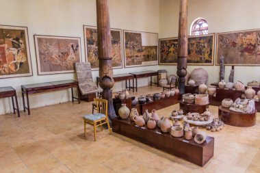 PENJIKENT, TAJIKISTAN - 9 Mayıs 2018: Tacikistan 'daki Antik Penjikent Müzesi