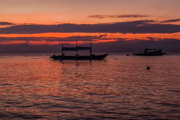 Silhouettes Bateaux Moalboal Île Cebu Philippines — Photo