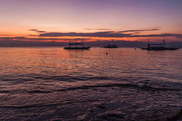 Siluetas Barcos Moalboal Isla Cebú Filipinas — Foto de Stock