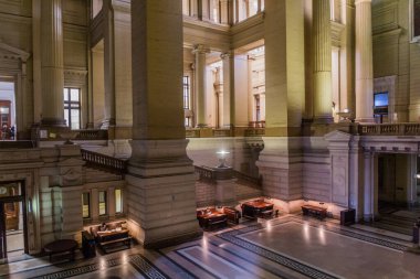 BRÜKSEL, BELGIUM - 17 Aralık 2018: Palais de Justice 'in İçişleri (Brüksel Hukuk Mahkemeleri), Belçika