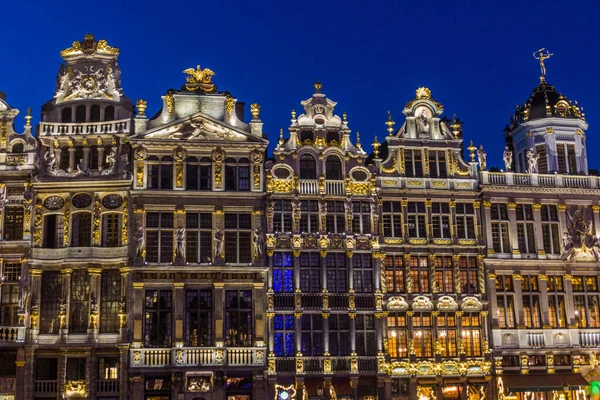 Belysta Gamla Hus Grand Place Grote Markt Bryssel Belgiens Huvudstad — Stockfoto
