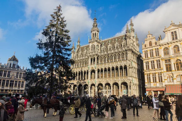 Bruselas Bélgica Diciembre 2018 Árbol Navidad Grand Place Grote Markt — Foto de Stock