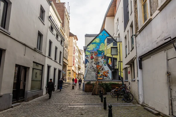 Bruxelas Bélgica Dezembro 2018 Beco Com Arte Rua Bruxelas Capital — Fotografia de Stock
