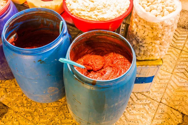 Barrels Ketchup Sale Shop Zanjan Iran — Stock Photo, Image