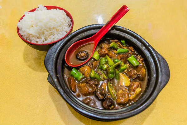 Repas Chine Viande Poivrons Champignons Riz — Photo