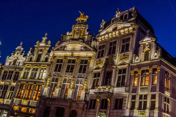 Casas Antiguas Iluminadas Grand Place Grote Markt Bruselas Capital Bélgica — Foto de Stock