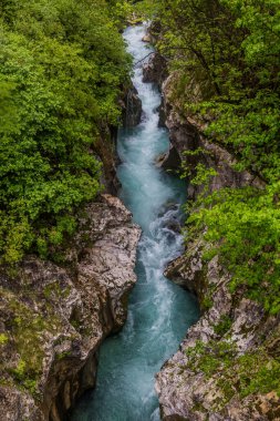 Slovenya 'nın Bovec köyü yakınlarındaki Soca nehri vadisi