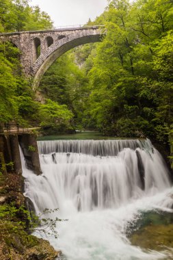 Weir ve Slovenya, Bled yakınlarındaki Vintgar geçidinde bir demiryolu köprüsü