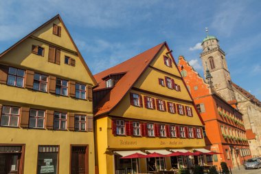 DINKELSBUHL, GERMANY - AUGUST 28, 2019: Medieval houses in Dinkelsbuhl, Bavaria state, Germany