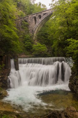 Weir ve Slovenya, Bled yakınlarındaki Vintgar geçidinde bir demiryolu köprüsü