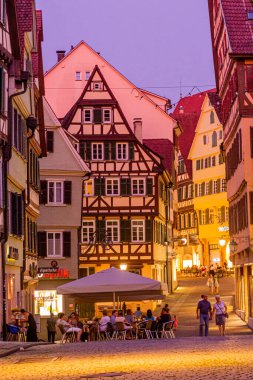 TUBINGEN, GERMANY - AUGUST 30, 2019: Evening view of pedestrian street in Tubingen, Germany