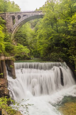 Weir ve Slovenya, Bled yakınlarındaki Vintgar geçidinde bir demiryolu köprüsü