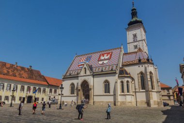 ZAGREB, CROATIA - 13 Haziran 2019: Hırvatistan 'ın Zagreb kentindeki St. Mark Kilisesi