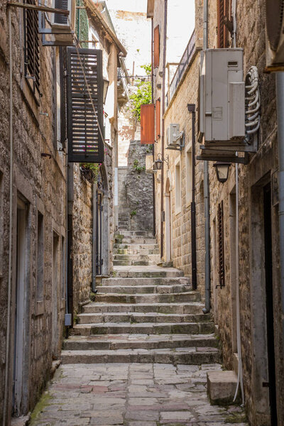 Narrow alley in the Old Town of Kotor, Montenegro