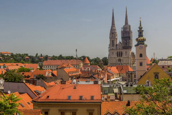 Záhřebské Panorama Katedrálou Chorvatsko — Stock fotografie