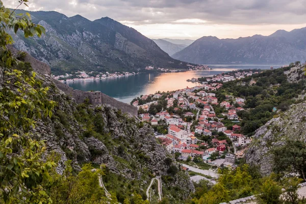 Zonsondergang Luchtfoto Van Tabacina Buurt Van Kotor Baai Van Kotor — Stockfoto